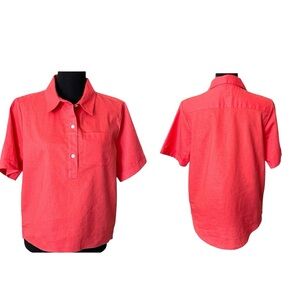 Pendleton Coral Linen Blend Pullover Collar Button Tunic Top Blouse Size Medium